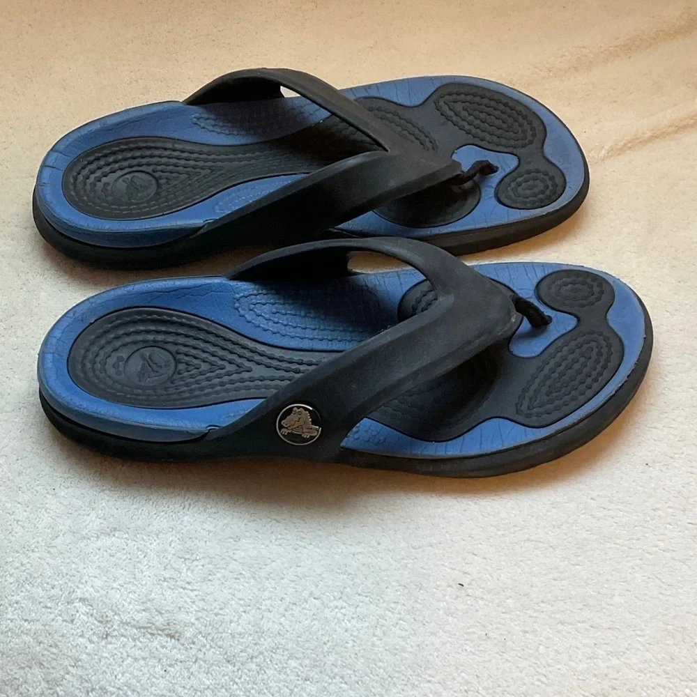 CROCS Kids Blue and Black Flip Flops